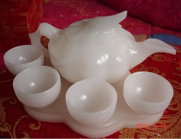 

Natural, Afghanistan, white jade, melon shape, tea set / wine set.