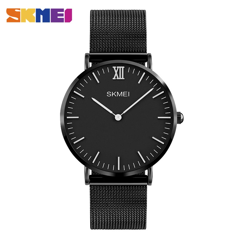 BlackSilver SKMEI влюбленных Повседневные часы Роскошные Для мужчин Для женщин Мода Повседневное часы 30 м Водонепроницаемый Простой ультра-тонкий Дизайн Наручные часы 1181 - Цвет: BlackSilver