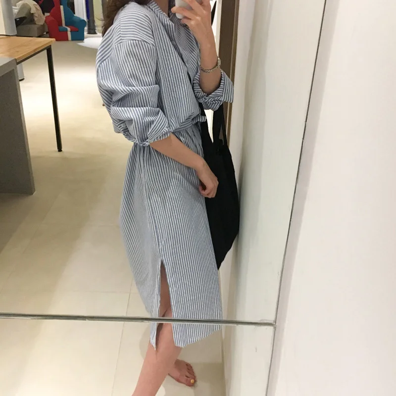 Женское повседневное однобортное платье BGTEEVER в полоску с длинным рукавом и v