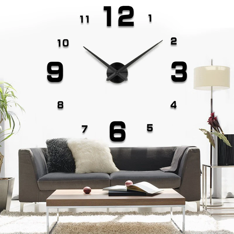 Черный Модные 3D новые продажи настенные часы reloj de pared 3d diy акриловые зеркальные наклейки кварцевые современные украшения дома - Цвет: Черный