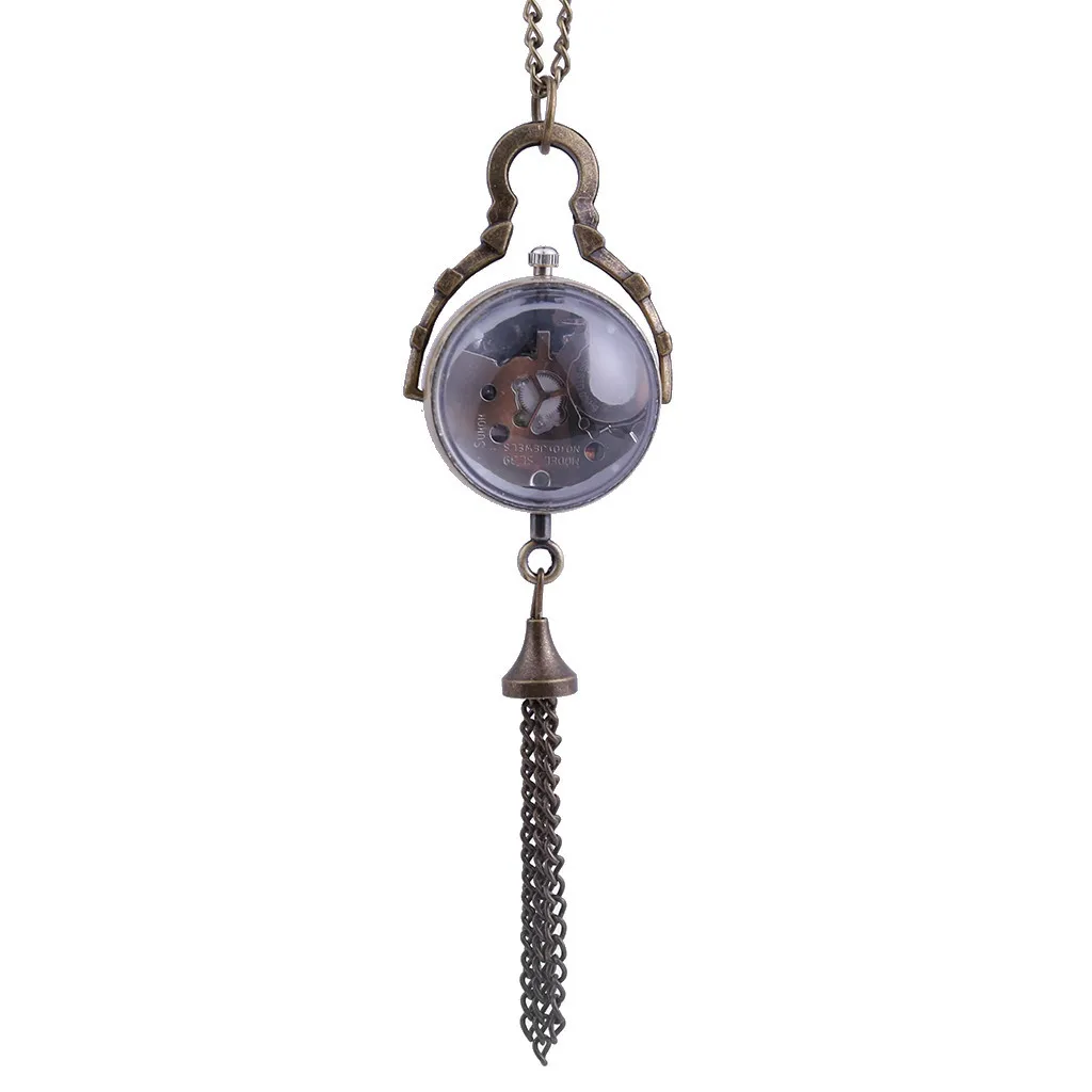 

Fashion Retro Men Women Watch Personality Pocket Watch Round Glass Ball Retro Roman Scale Bronze Pocket Quartz Watches relogio