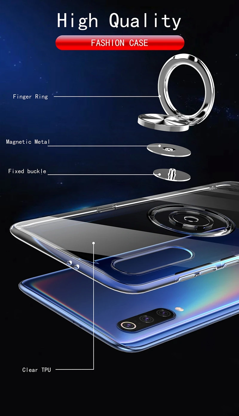360 металлический магнитный чехол на палец для Xiaomi 8 9 mi8lite mi9lite mi8discovery прозрачный мягкий кремний чехол для Xiaomi Redmi Note 7