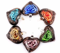 qianbei wholesale 6pcs handmade murano lampwork glass mix color rose flower heart pendant fit necklace jewelry gifts women