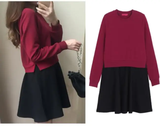 Wine Red Весеннее платье для кормящих матерей, модное платье с длинными рукавами, цветное лоскутное платье для грудного вскармливания, одежда для кормления - Цвет: Wine Red