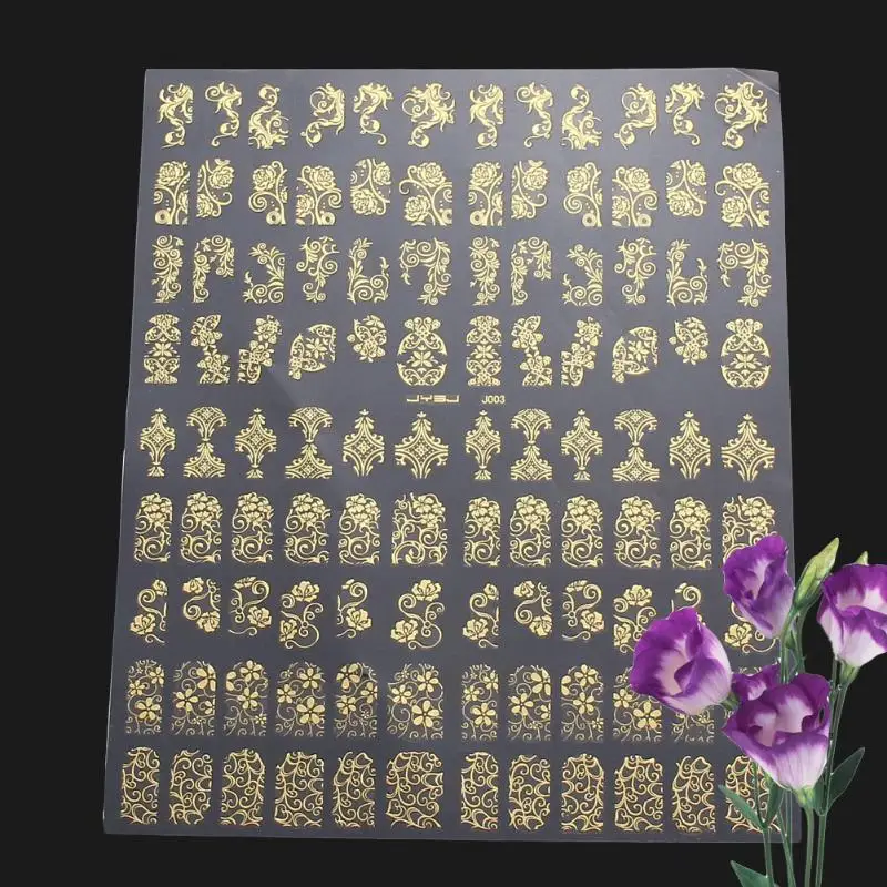 108 лист 3D DIY наклейки для ногтей Золотой Серебряный Розовый цветок дизайн наклейки для ногтей Наклейка Типсы для маникюра Дизайн Наклейка