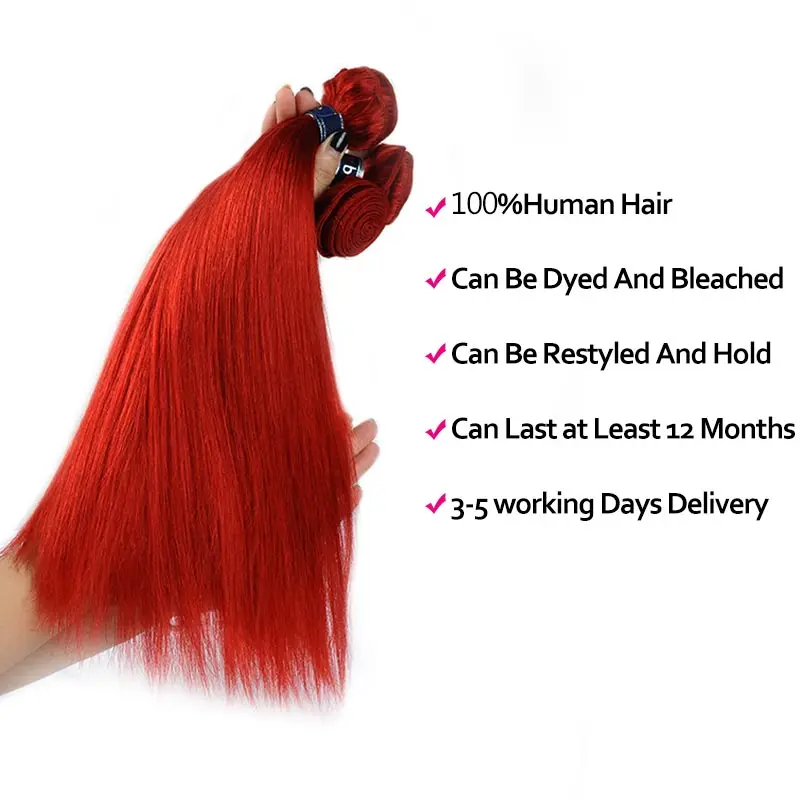 Burgundy Bundles With Closure Colored Red 99J Indian Straight Hair Remy Human 3 Thick Remyblue | Шиньоны и парики