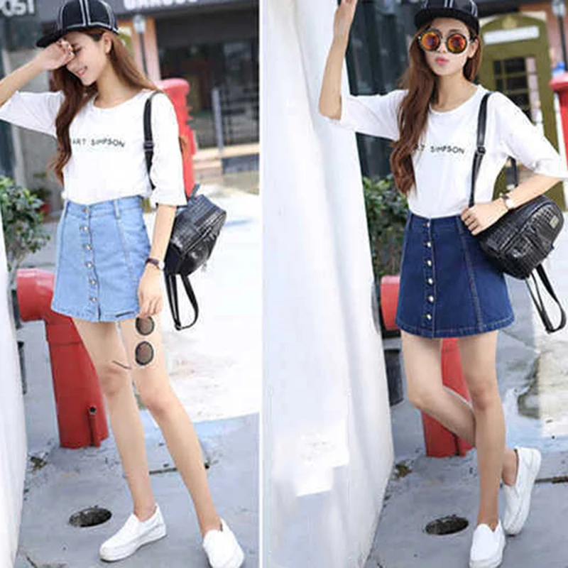 Bigsweety Faldas Mujer Moda, женские джинсовые юбки трапециевидной формы с высокой талией, Повседневная однобортная мини-юбка Harajuku, джинсовая юбка