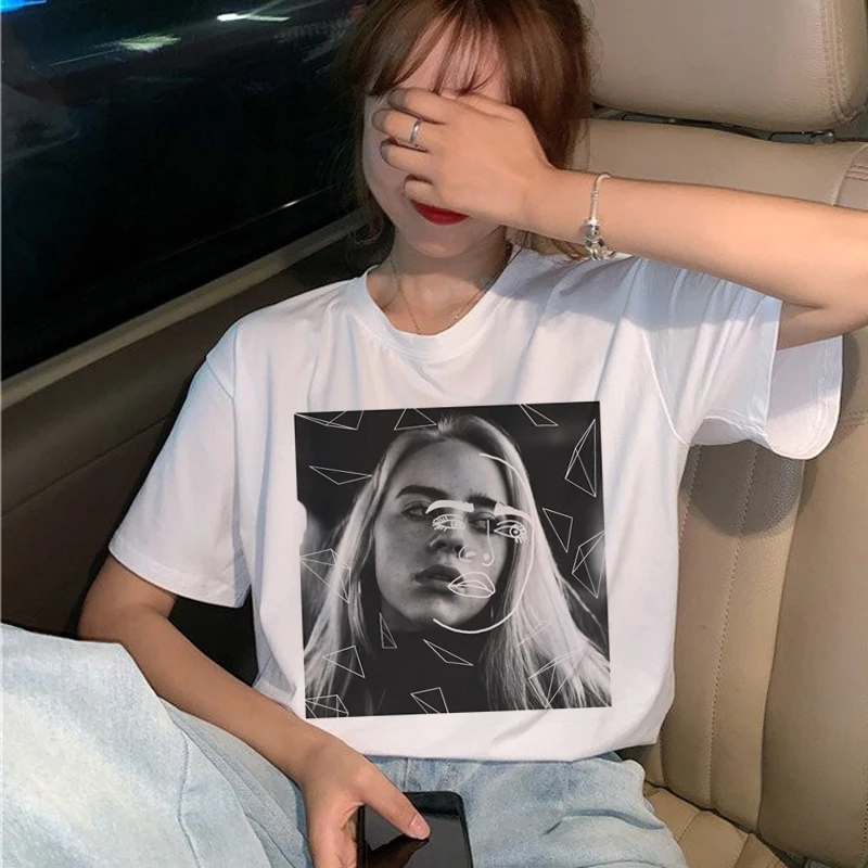 Футболка для женщин Billie Eilish забавная футболка с рисунком 90s|Футболки| |