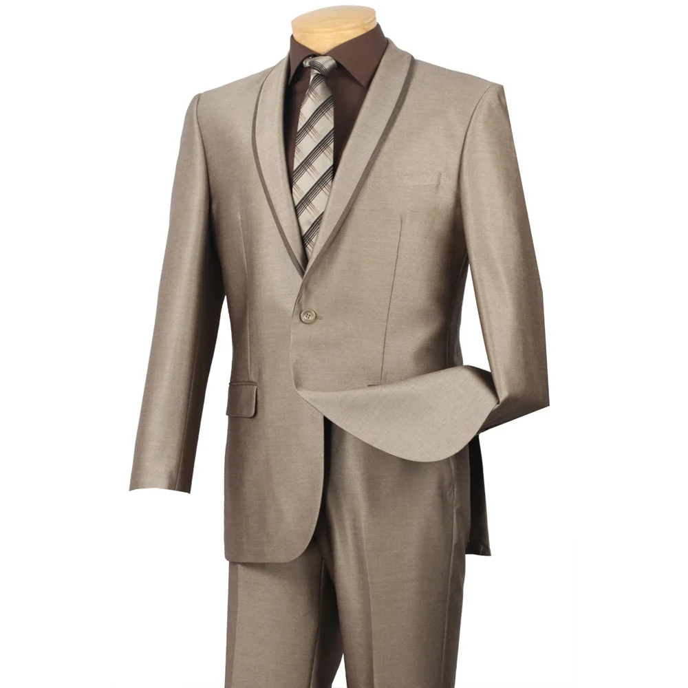 

Men's 2 Piece 1 Button Shawl Collar Straight Casual Khaki Male Suits For Wedding Event With Latest Fashion Style Groom Men Suits