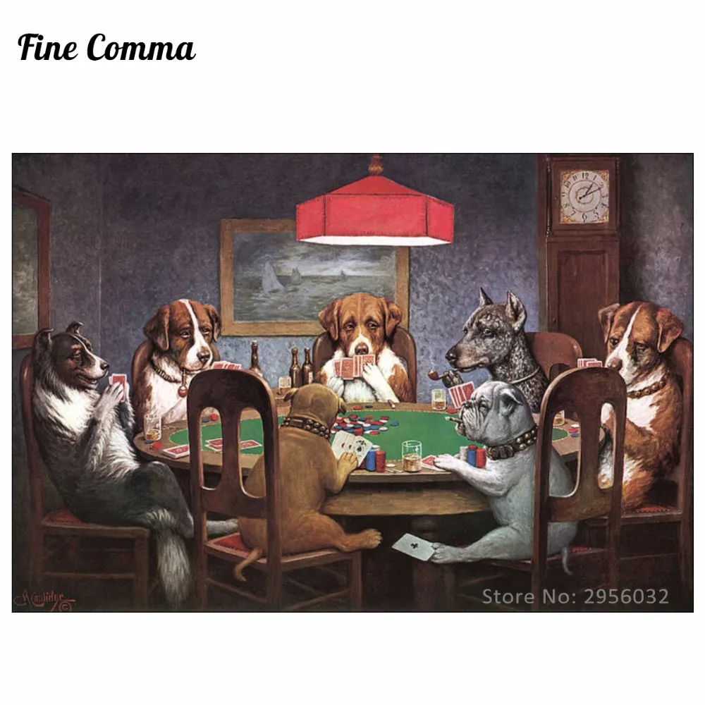 Картина маслом дружеский в потребности собаки играющая покер от кассии