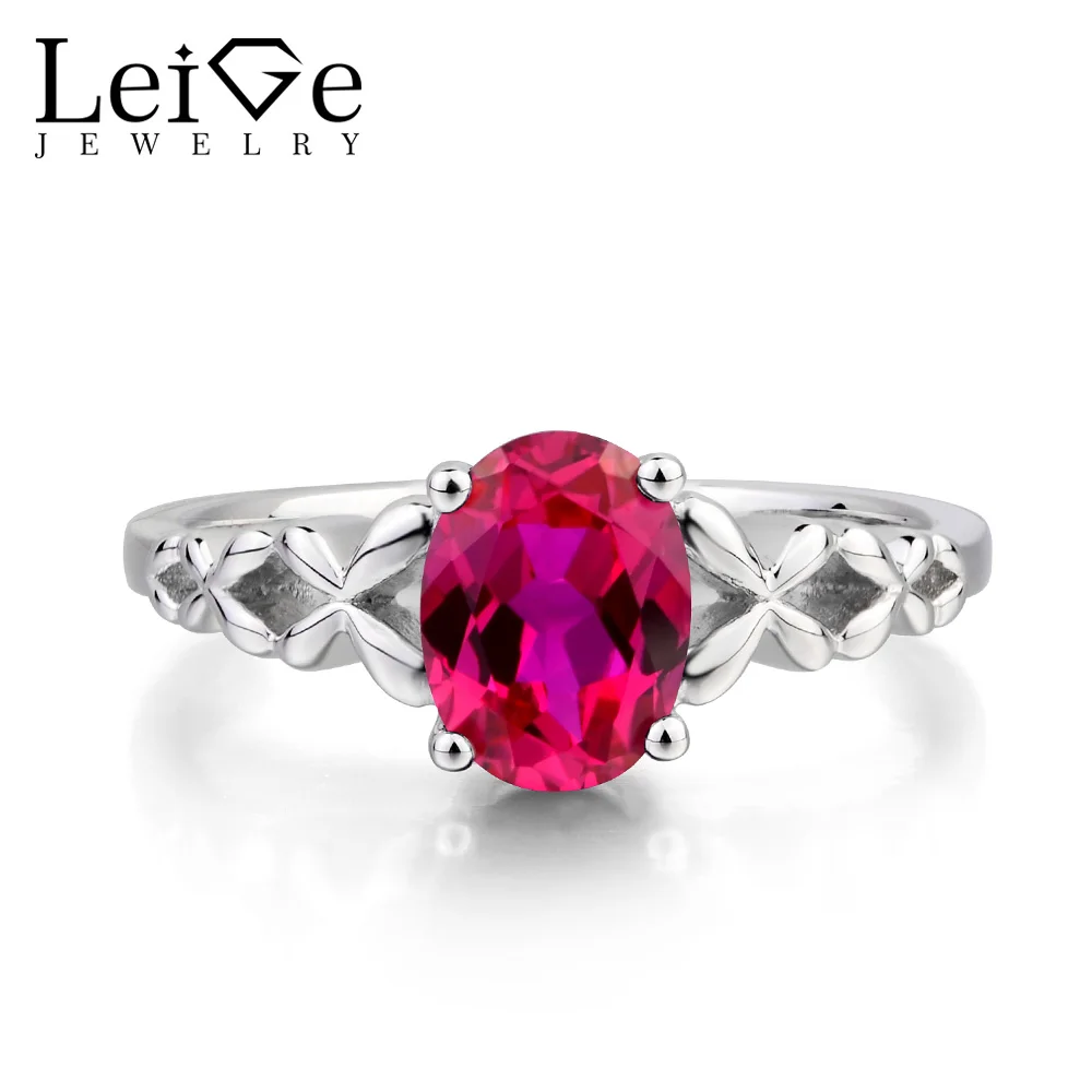 

Leige Jewelry Anniversary Ring Red Ruby Ring July Birthstone Oval Cut Gemstone Red Gems 925 Sterling Silver Gifts for Women