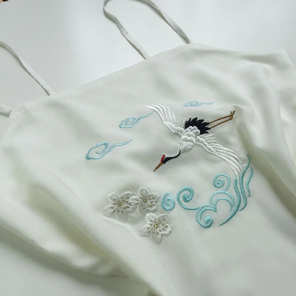 Китайский стиль женский hanfu костюм-ночная сорочка с вышивкой кран одежда Традиционный китайский красивый топ на бретелях для женщин hanfu