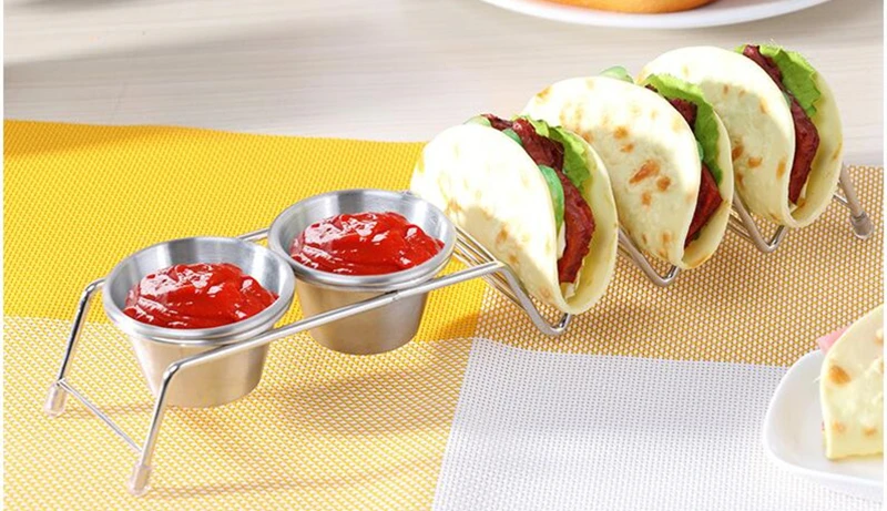 SHENHONG держатель Taco с чашкой из нержавеющей стали, пищевая Кондитерская стойка для блинов, жесткая мягкая подставка, волнистый кухонный ресторанный инструмент