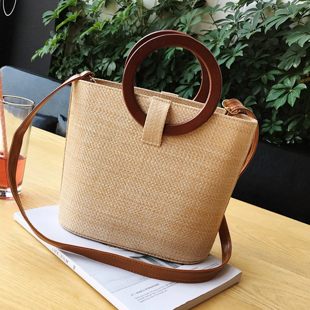 Женская винтажная соломенная сумка летняя пляжная из ротанга плетеные сумки