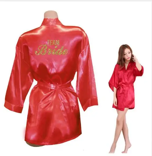 wine red TEAM Свадебное кимоно с золотым блестящим принтом для невесты, женская одежда из искусственного шелка для девичника, свадебная одежда - Цвет: wine red TEAM