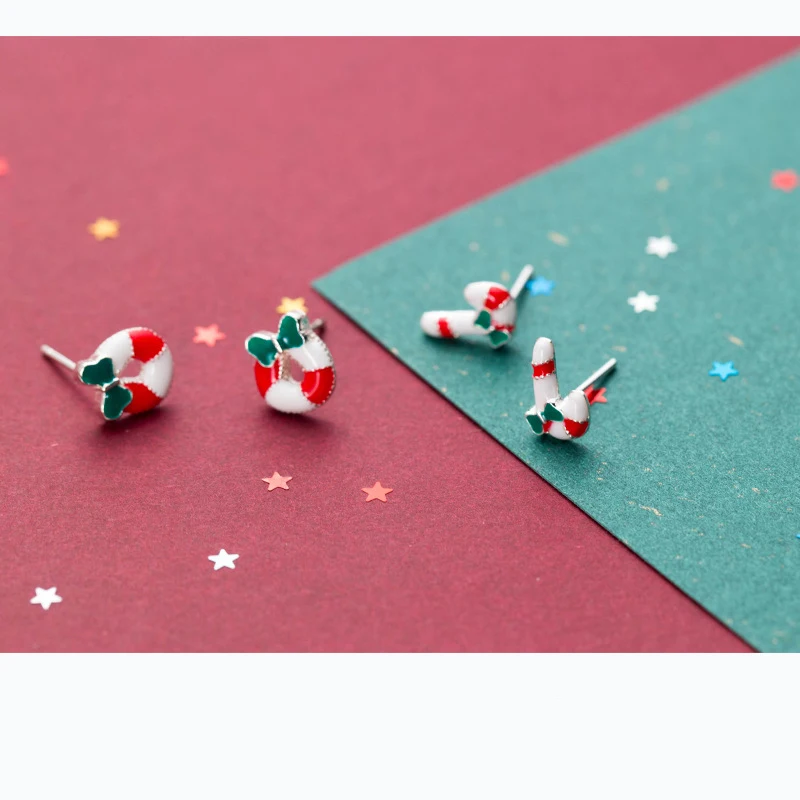 MloveAcc Style 925 Sterling Silver Girl Lovely Candy Sticks Ear Stud Earrings Classic Christmas Jewelry Love Gift Drop shipping | Украшения