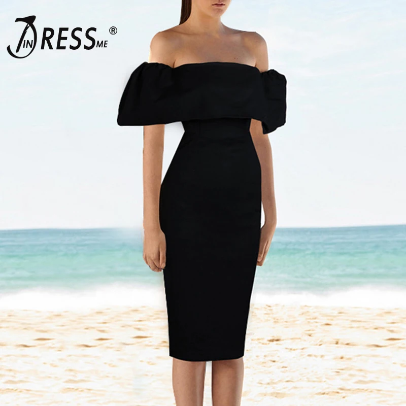 Женское облегающее платье INDRESS Элегантное летнее с открытыми плечами вырезом