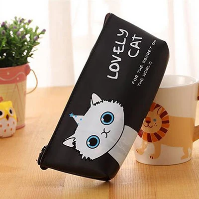 Новая сумка для карандашей с изображением милого кота из мультфильма papelaria, водонепроницаемый чехол для карандашей из искусственной кожи, Канцелярский материал, школьные принадлежности escolor - Цвет: Black