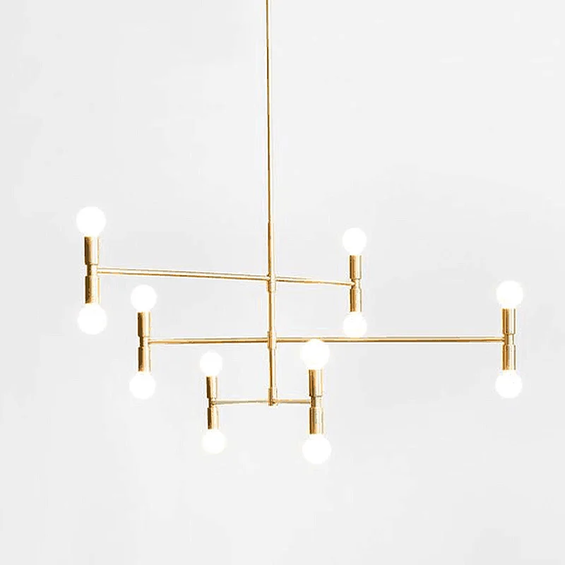 

Modern Retro Loft Gold / Black Plated Metal Chandelier with 12 LED Bullbs Pipe Erected Light Fixture for Living Room Bar