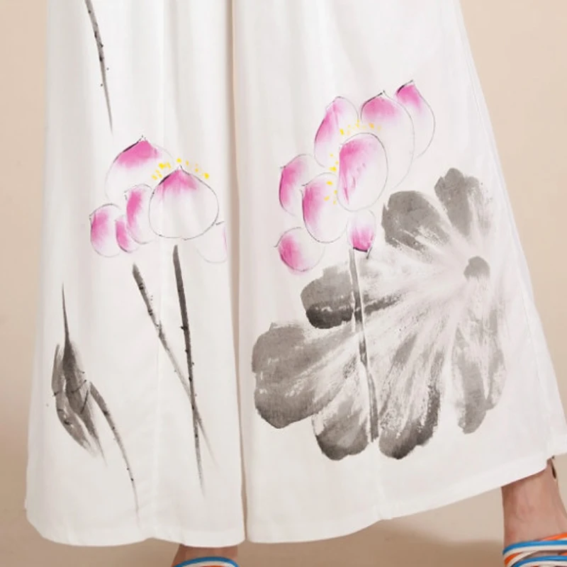 

Wide Leg Pants Women White Cotton Linen pants Long Casual Drawstring harem Trousers Loose summer pantalon femme