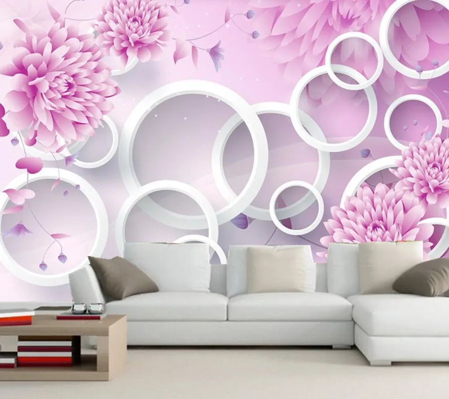 3D mural papel de parede Purple romantic flower restaurant living room study sofa TV wall bedroom 3d purple wallpaper | Обустройство