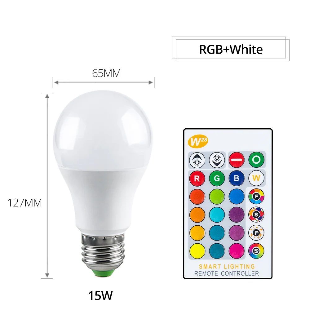 15W RGBW Foxanon светодиодный светильник E27 RGB светодиодный светильник 5 Вт 7 Вт 10 Вт 15 Вт RGBW умный Диммируемый Ампульный светодиодный светильник для домашнего праздничного декора+ пульт дистанционного управления - Испускаемый цвет: 15W RGBW