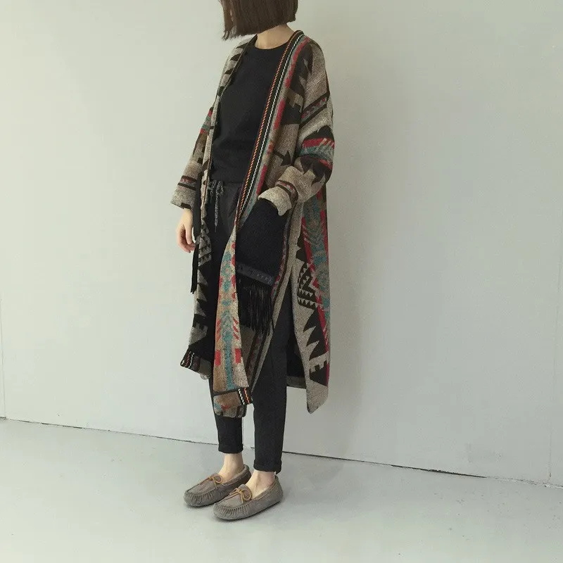 Women Vintage Sweaters Open Stitch Long Sleeve Coat Spring Knitted Retro Tops |