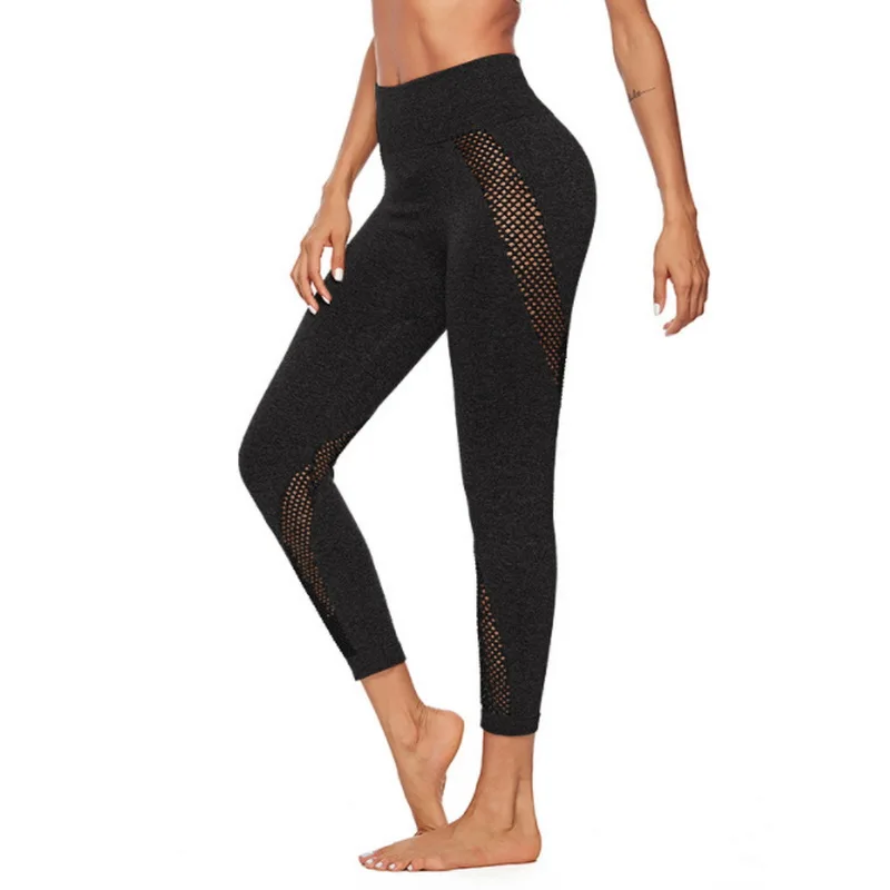 Новый дизайн женские штаны для йоги высокая талия сетка плюс размер сшитые