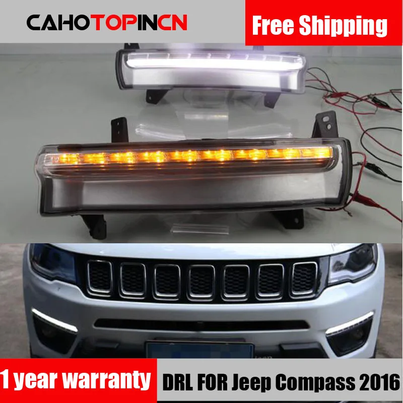 Дневные Бег светильник для Jeep Compass динамический желтый указатель поворота светильник стиль реле 12V светодиодный автомобиль DRL Противотуманные лампы