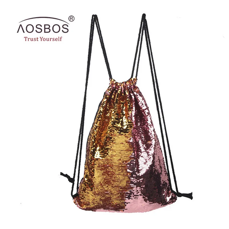 Gold pink Aosbos, рюкзак на шнурке с блестками, Складная спортивная сумка для спортзала, для улицы, для женщин, мужчин, для тренировок, фитнеса, сумка на шнурке для обуви - Цвет: Gold pink