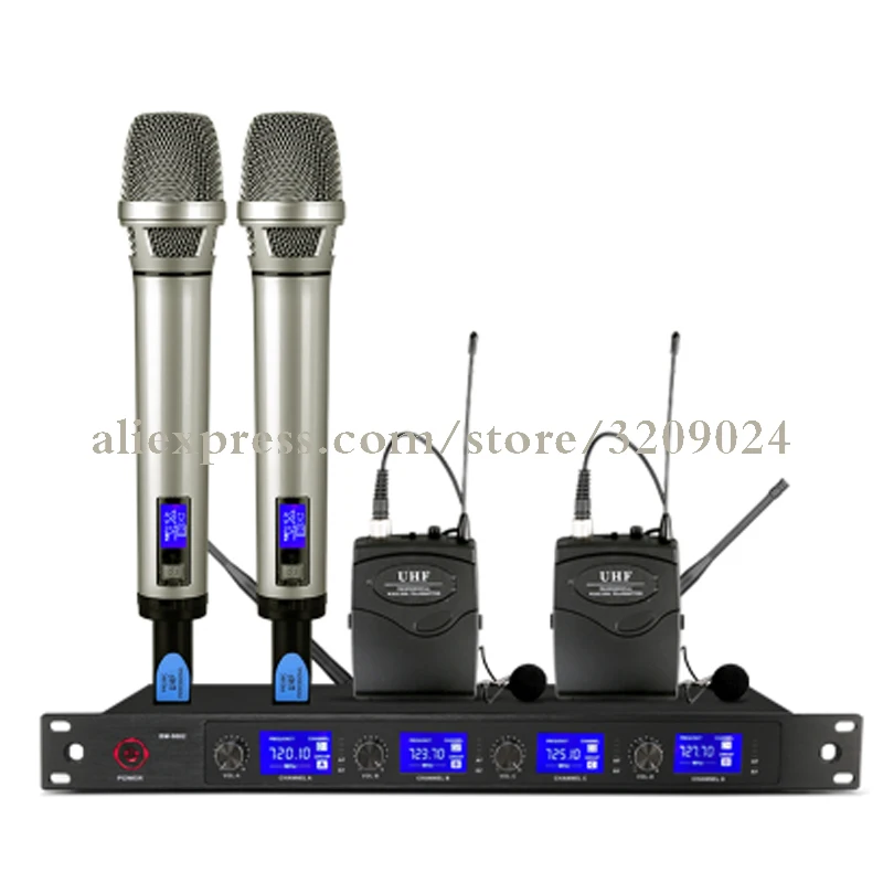 UHF 4-канальный беспроводной ручной микрофон с микрофоном система для