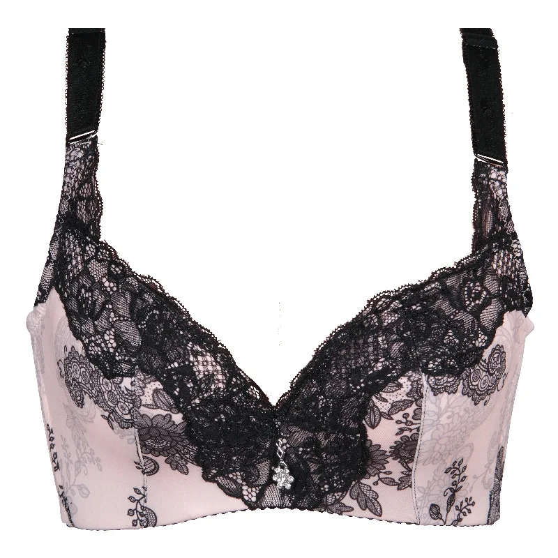 Сексуальные Женщины Бюстгальтер Глубокий V Push Up Кружева 3/4 Кубка печати Дышащий