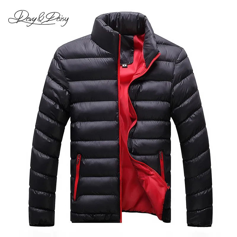 Black Solid DAVYDAISY Лидер продаж, мужская зимняя куртка со стоячим воротником, стеганая, теплая, однотонная, толстая, соцодежда, мужские парки, пальто, брендовая одежда DCT-059 - Цвет: Black Solid