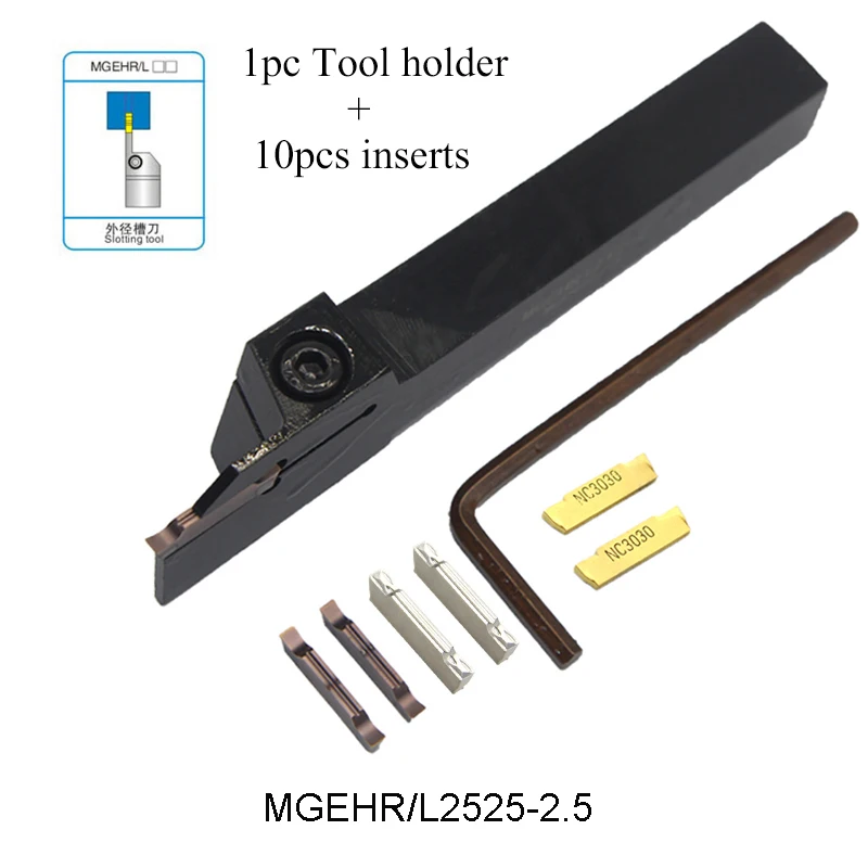 

1 шт. MGEHR2525-2.5 держатель для инструментов и 10 шт. MGMN250 G PC9030 NC3030 H01 вставки набор инструментов для обработки канавок