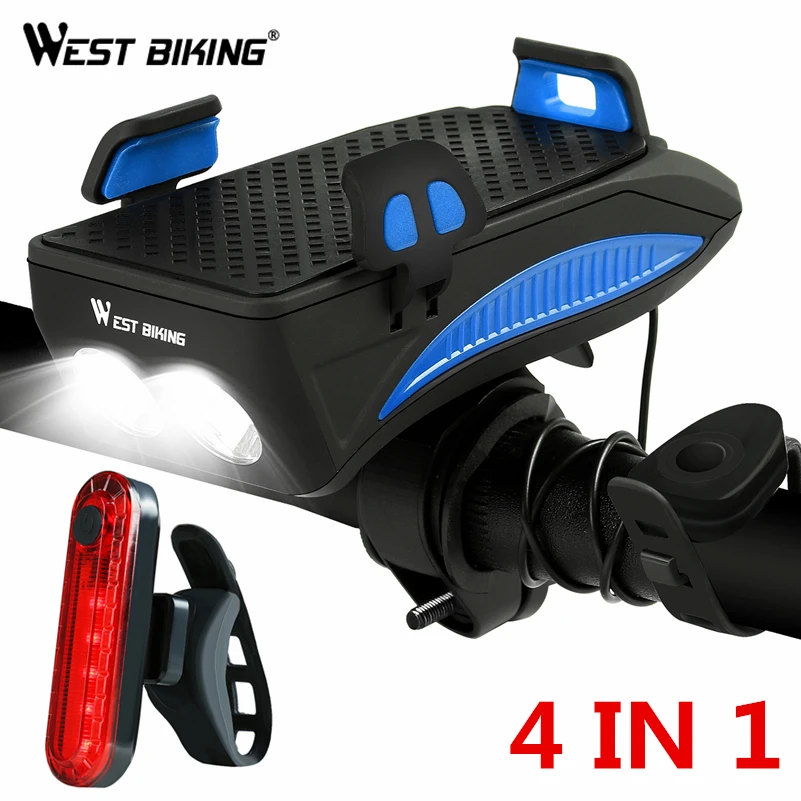WEST BIKING держатель для телефона на велосипед, держатель для мотоцикла, крепление с gps, светильник 2000/4000 мАч, крепление для смартфона на руль велосипеда