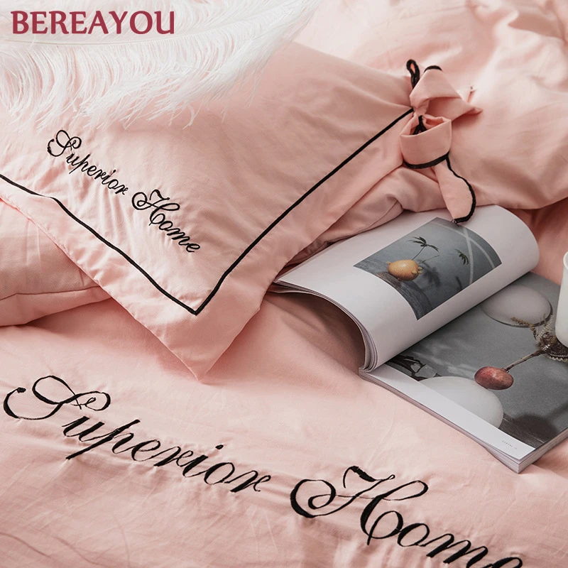 

Nordic Comforter Bedding Sets Washed Cotton Kids room Bed sheet Home Textiles Simple Bed Linings 4pcs Pillowcases Cover Set