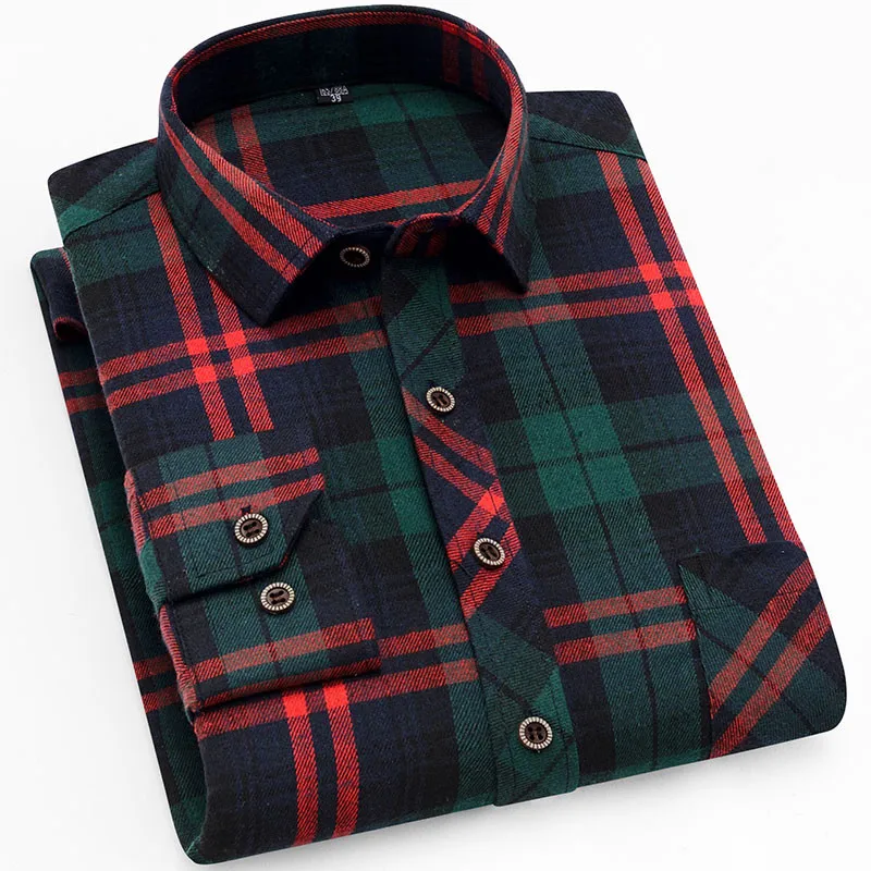 

New Plaid Men's Shirt Soft Brushed Fabric Male Social Shirt Casual Business Fit Slim Comfortable Brand Flannel check Shirt