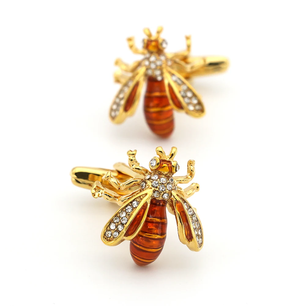 

iGame Wasp Cufflinks Golden Color Novelty Bee Design Cute Crystal Insect Series Quality Brass Material Free Shipping