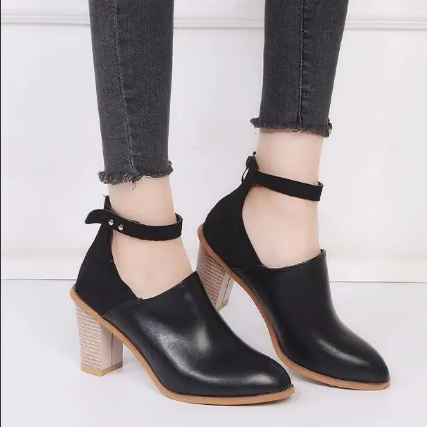 Spring and autumn new European American short boots pointed thick with high-heeled shoes buckle Martin women's | Обувь