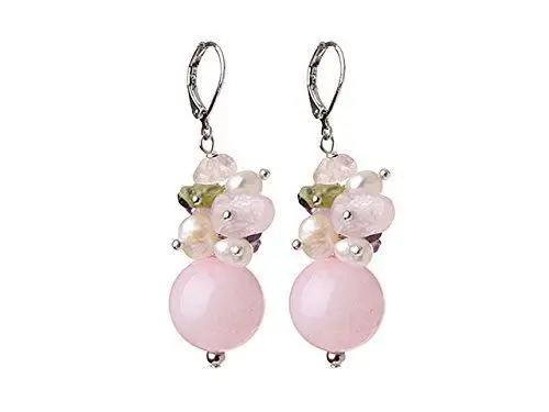 Серьги-подвески с натуральным розовым кристаллом | Украшения и аксессуары