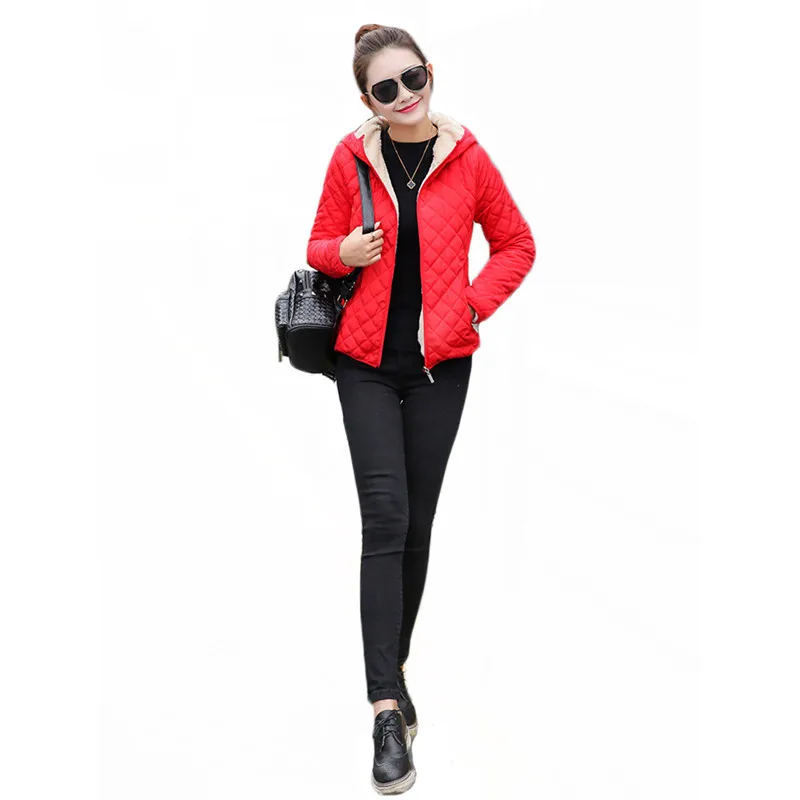

Winter Coat Women Lamb Fur Khaki Black XL Plus Size Long Sleeve Hooded Parka 2019 New Spring Korean Plaid Jackets Feminina CX199