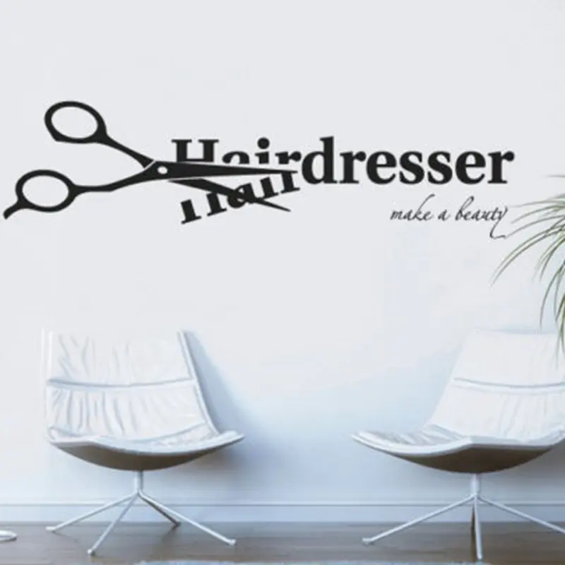 стикер для парикмахерской "Имя Ножницы Салон Парикмахерская Декор Нейтральный Плакат Наклейка на стену из виниловой пленки Декор к окнам"