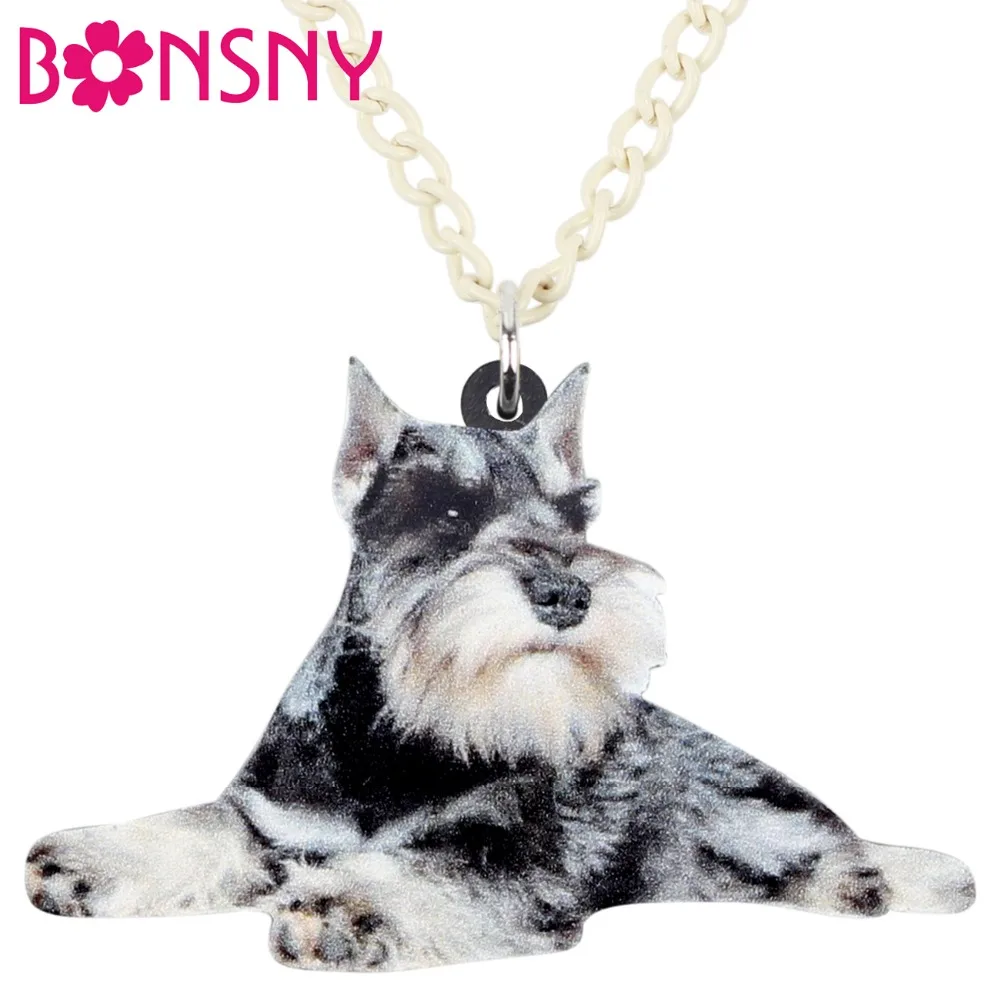 Bonsny Statement Acrylic Schnauzer Terrier Dog Necklace Pendant Chain Choker Novelty Animal Jewelry For Women Girls Gifts Charms | Украшения