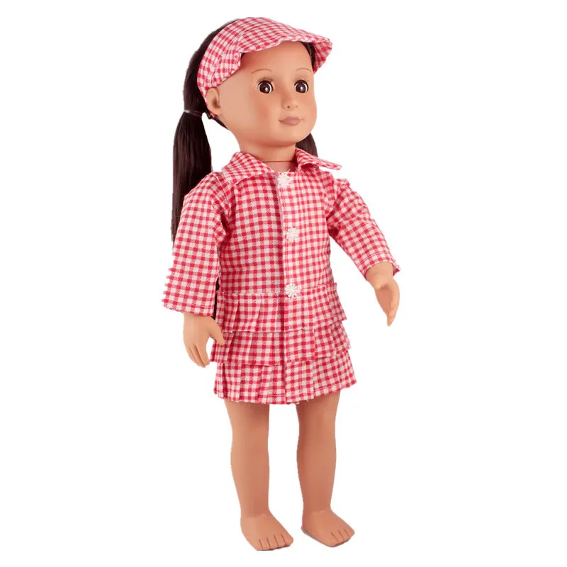 Clothes For 18inch United States Girl Doll Red Grid Blouse Dress With Sunhat Accessories Fit Dolls | Игрушки и хобби