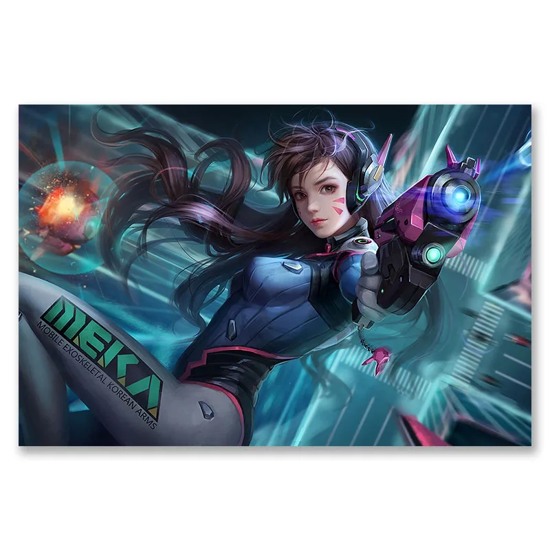 Overwatchs d. va плакат аниме Шелковые Плакаты d. va настенные художественные принты для спальни бескаркасные картины Overwatchs