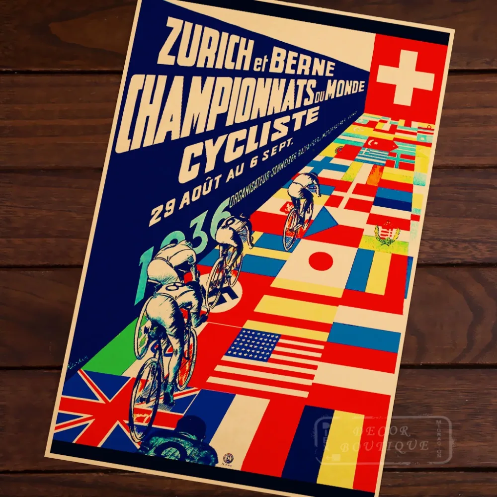 ZURICH BERNE CHAMPIONATS MONDE CYCLE WORLDWIDE Canvas Painting Retro Vintage Kraft Poster DIY Wall Home Bar Posters Decor Gift |