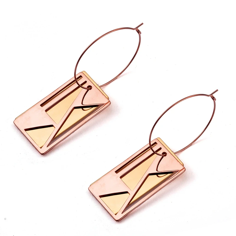 Большие размеры прямоугольные Висячие серьги для женщин Девушка золотое