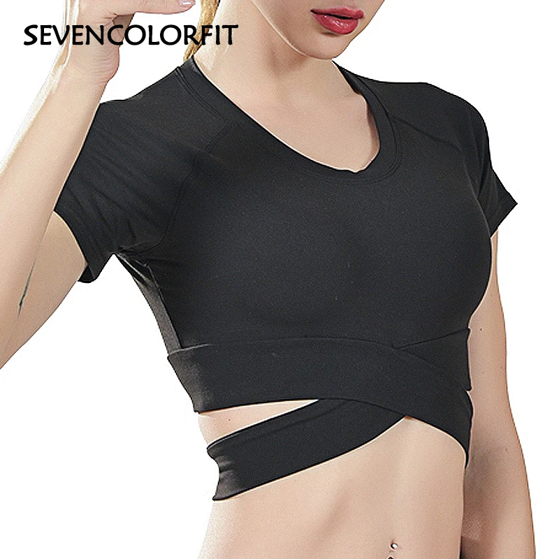Sevencolorfit, новинка, укороченный топ для йоги, женские рубашки, для спортзала, спорта, тренировок, спортивная одежда, для фитнеса, женская футболка с коротким рукавом, укороченные топы