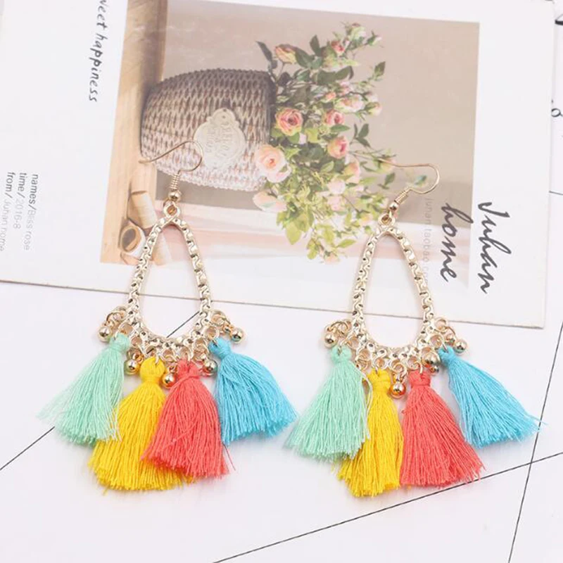 

Bead Long Tassel Water Drop Earring 2019 Fashion Gold Plating Exaggeration Statement Earrings Jewelry Fringe Eardrop For Women