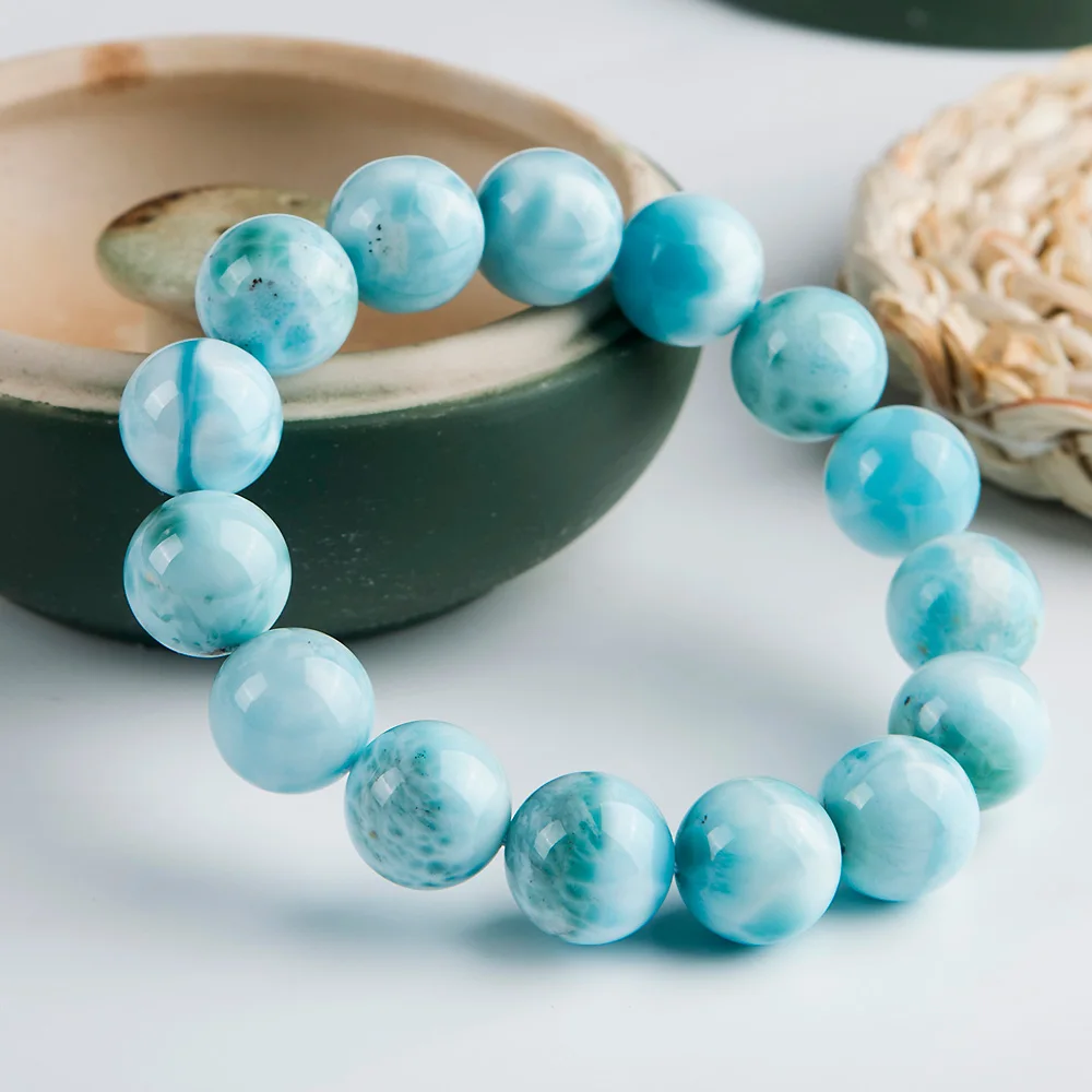 15 мм натуральный синий Larimar Драгоценные Камни Круглые бусины браслет Wate узор
